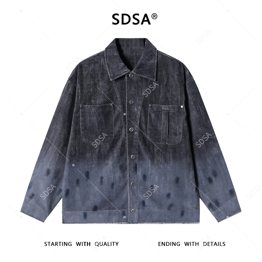 SDSA男士秋冬新款痞帅男装潮流撞色印花翻领夹克时尚做旧休闲外套