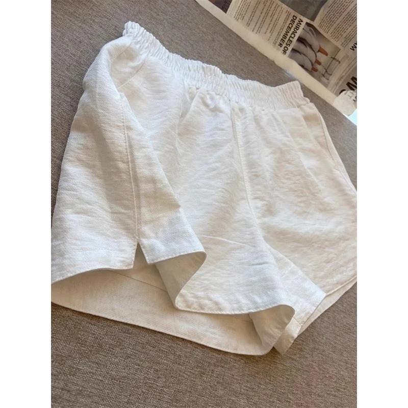 小个子夏季白色短裤女薄款梨形身材高腰显瘦透气休闲阔腿运动裤子