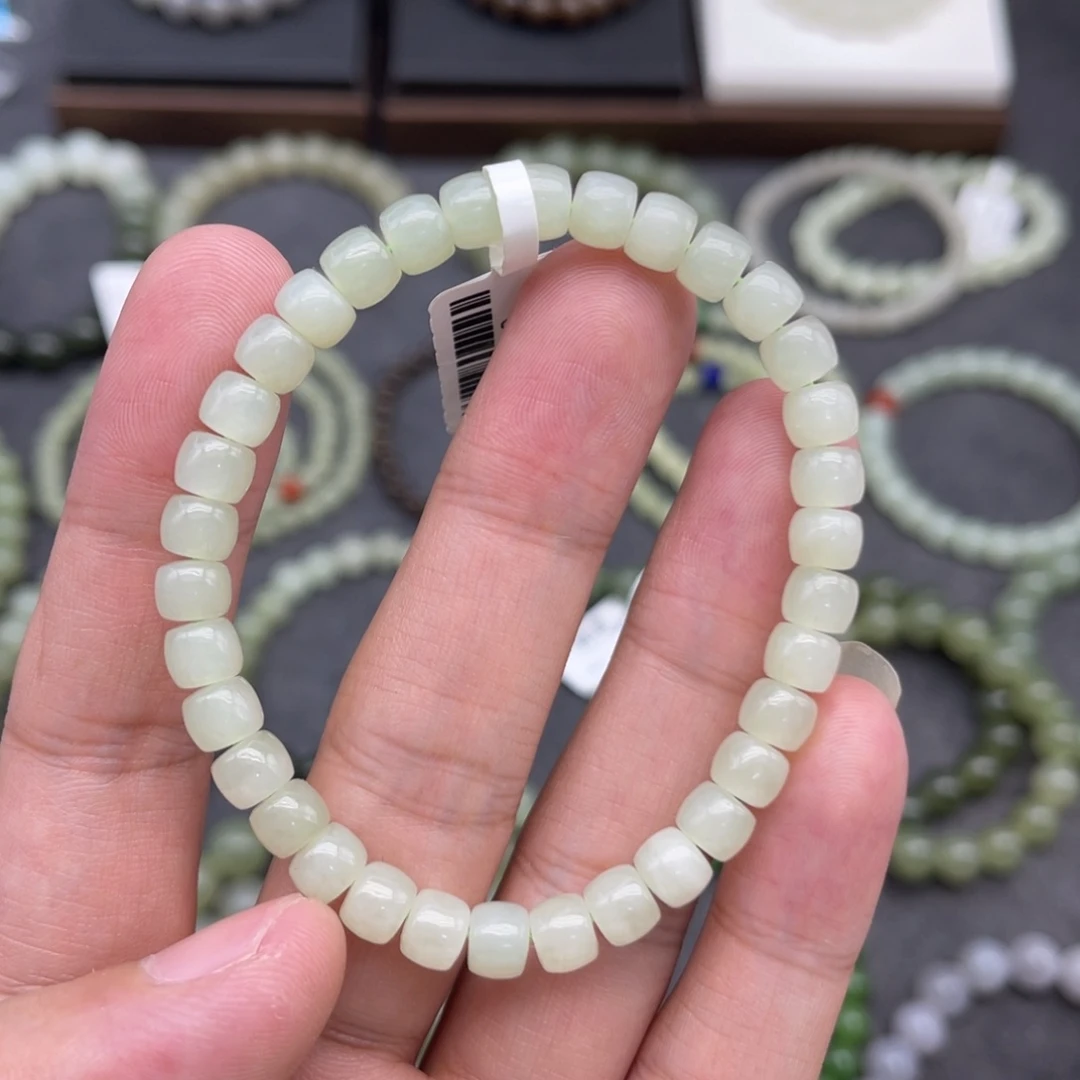 和田玉未镶嵌手串卡6冰晴水直切珠