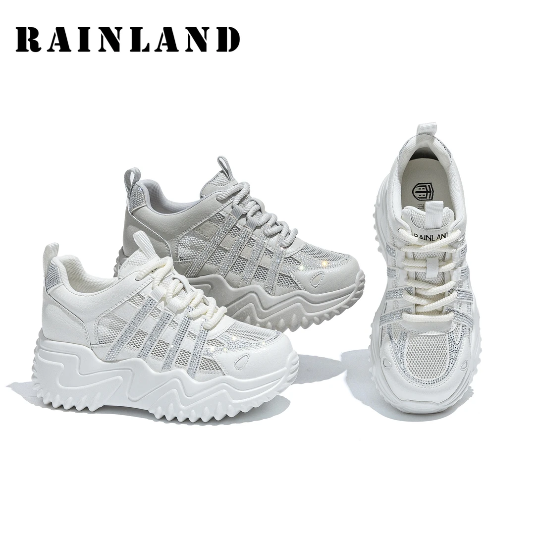 雨土2025新款爆款百搭厚底运动鞋女夏季休闲透气增高老爹鞋显脚小