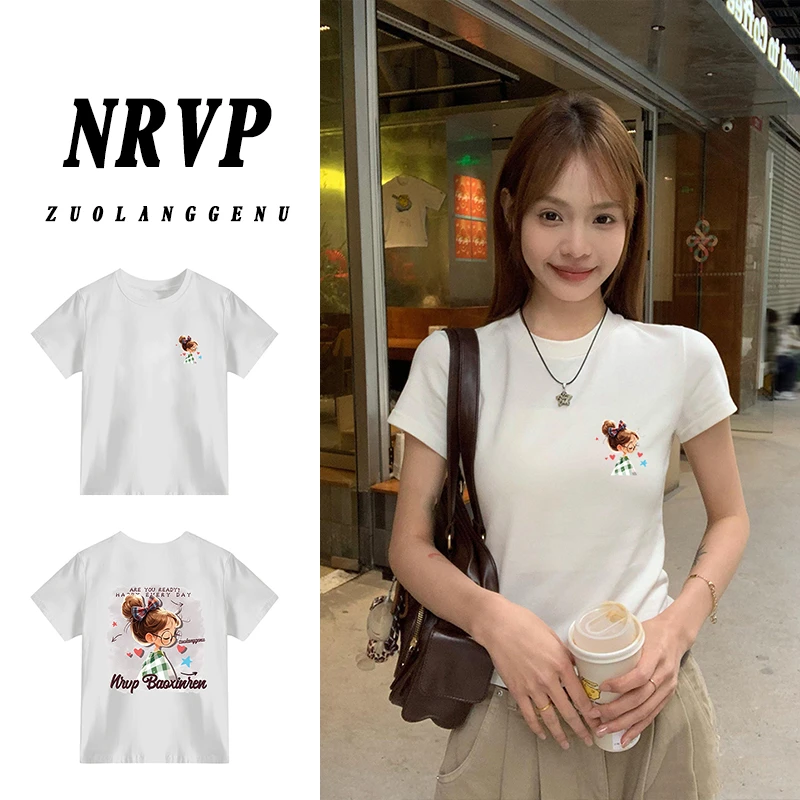 【品质】小个子圆领正肩短袖t恤女休闲百搭修身减龄高弹力棉上衣ins