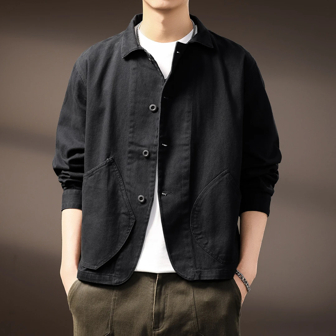 高端美式重磅潮牌工装复古夹克男秋冬新款百搭小众长袖衬衫外套男