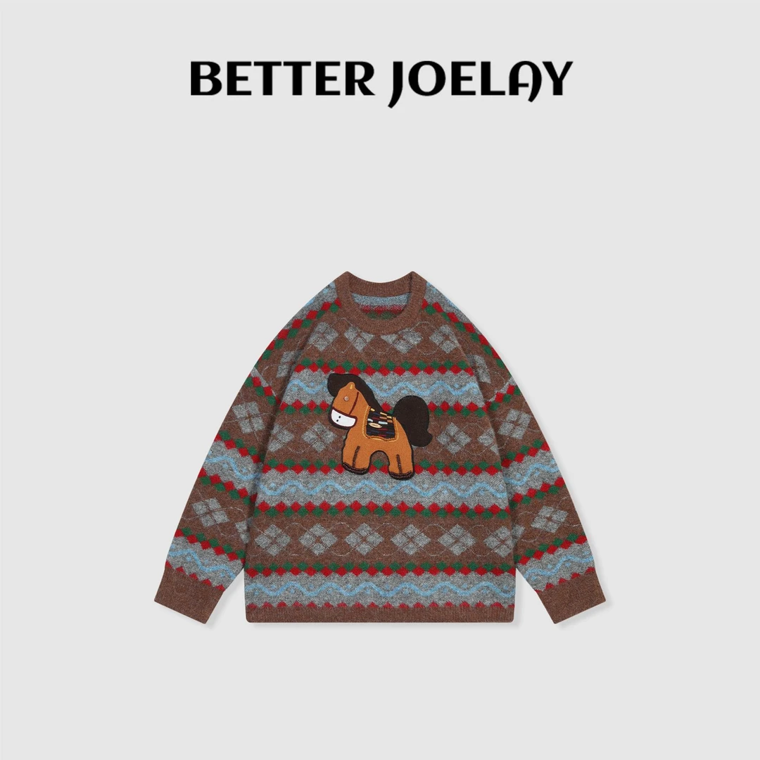 BETTER JOELAY-【彩条小马】绵羊毛时尚针织套头毛衣个性慵懒LL6391
