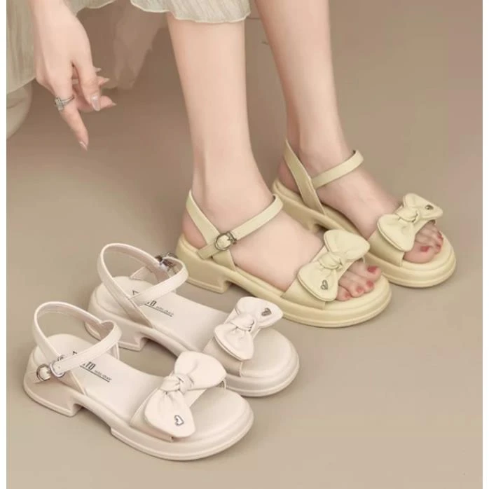 夏款1251时尚方跟一字带蝴蝶结凉鞋厚底