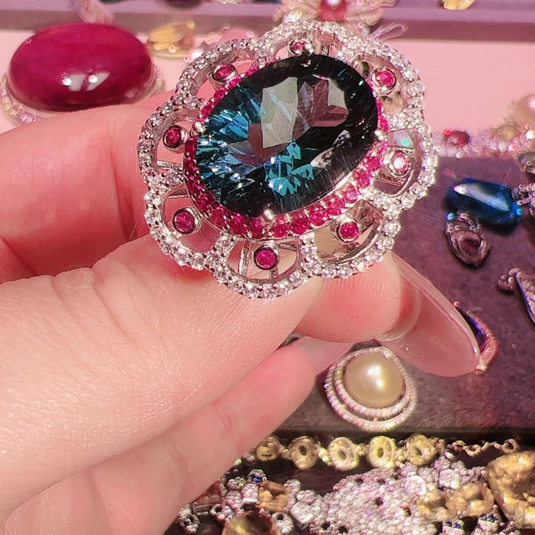 托帕石戒指银S925镶嵌