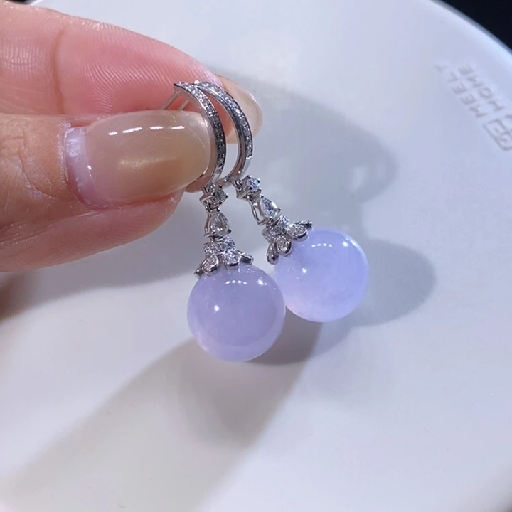 翡翠18K金镶嵌吊坠(不含链)翡翠冰粉紫耳坠