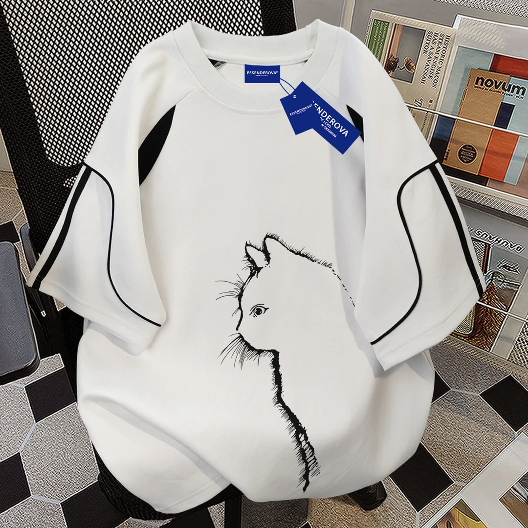 100%纯棉潮流复古设计感短袖t恤男女夏季新款圆领街头情侣上衣ins