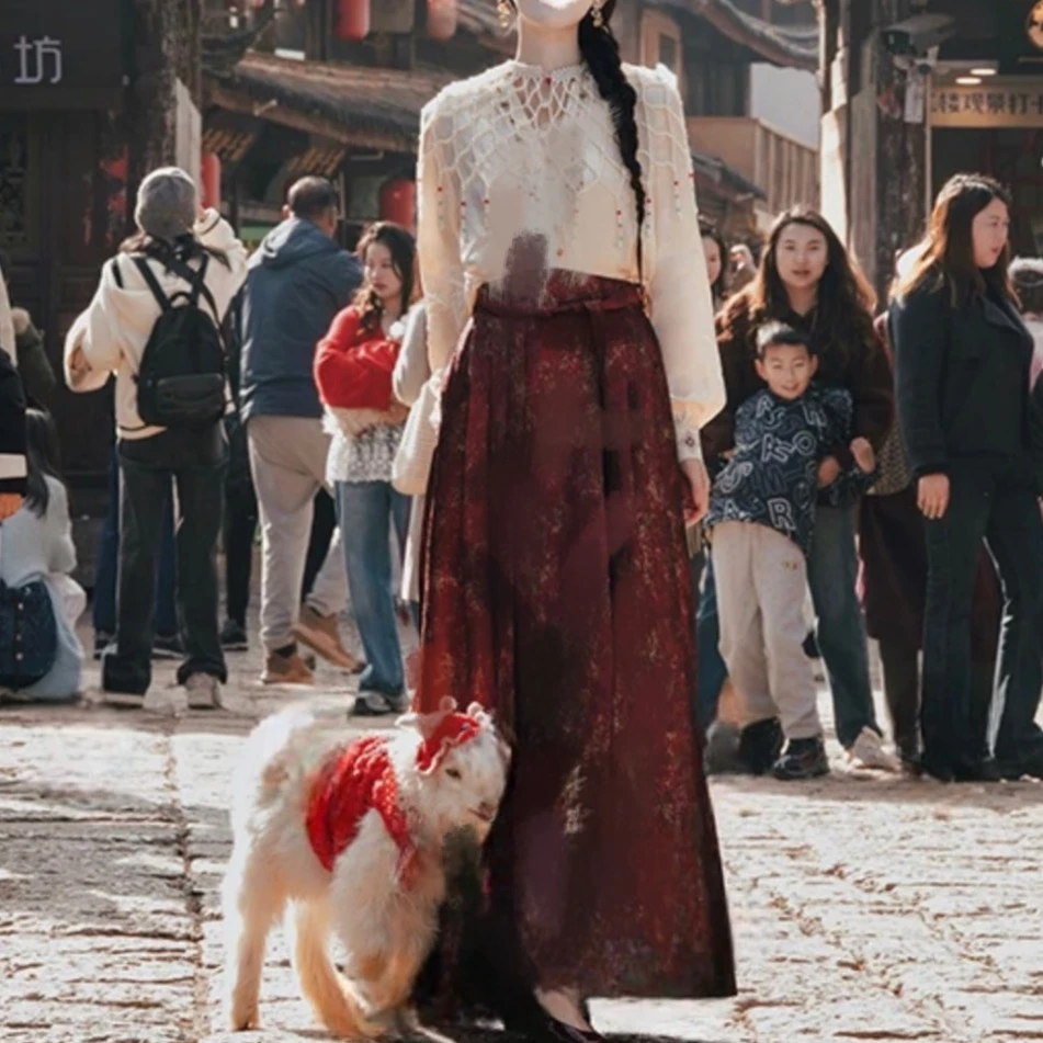 【晴川】提花刺绣新中式国风衬衫+提花马面裙早春套装