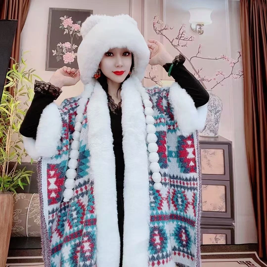 披肩斗篷披风秋冬季加厚毛边保暖2764