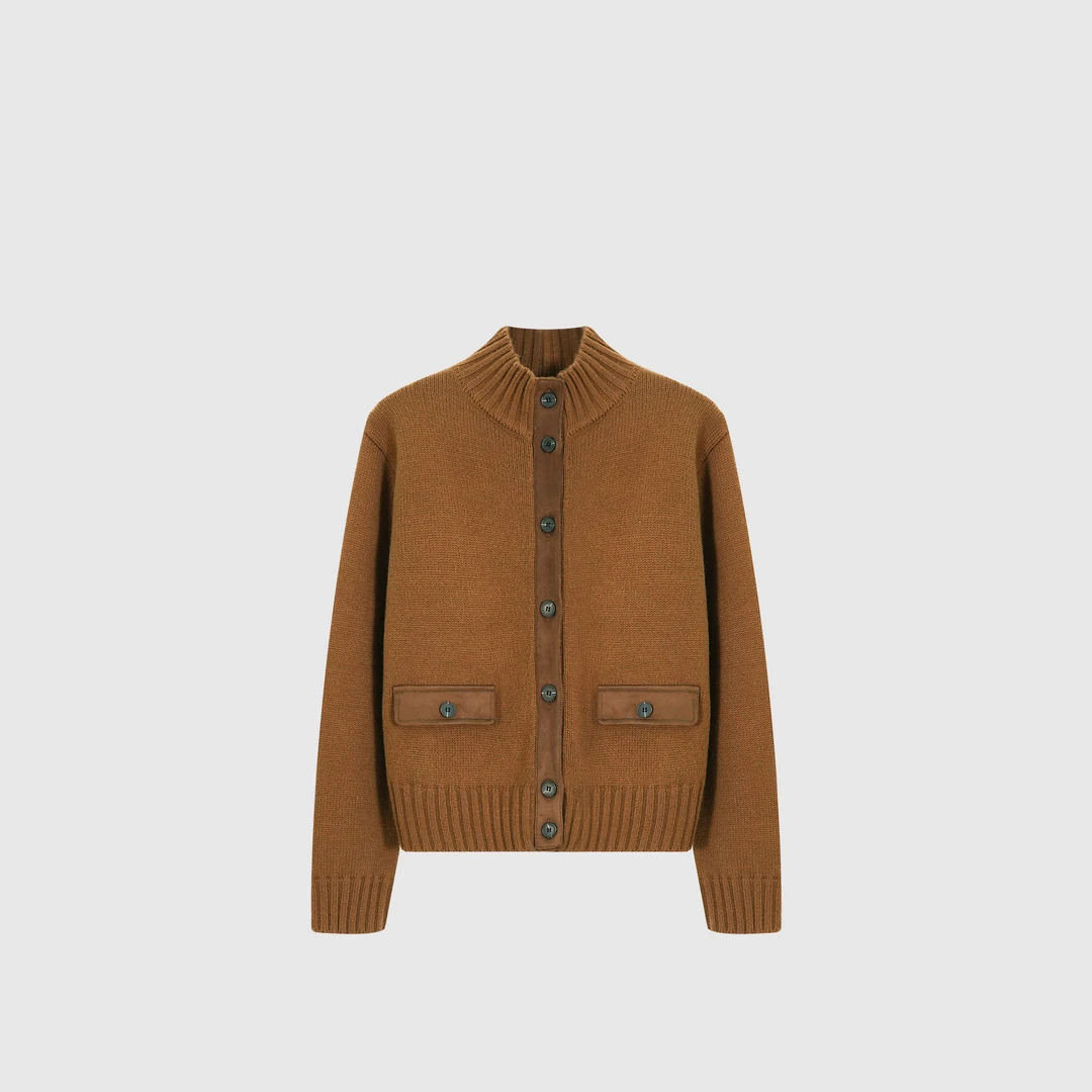 【卡布奇洛】羊毛混纺立领撞色单排纽扣长袖毛衣DY25969