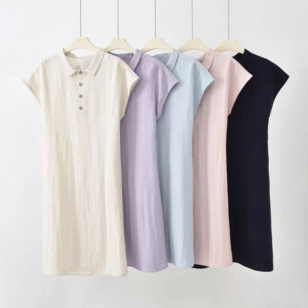 Hanhan.无袖显瘦修身polo连衣裙透气吸汗天丝亚麻