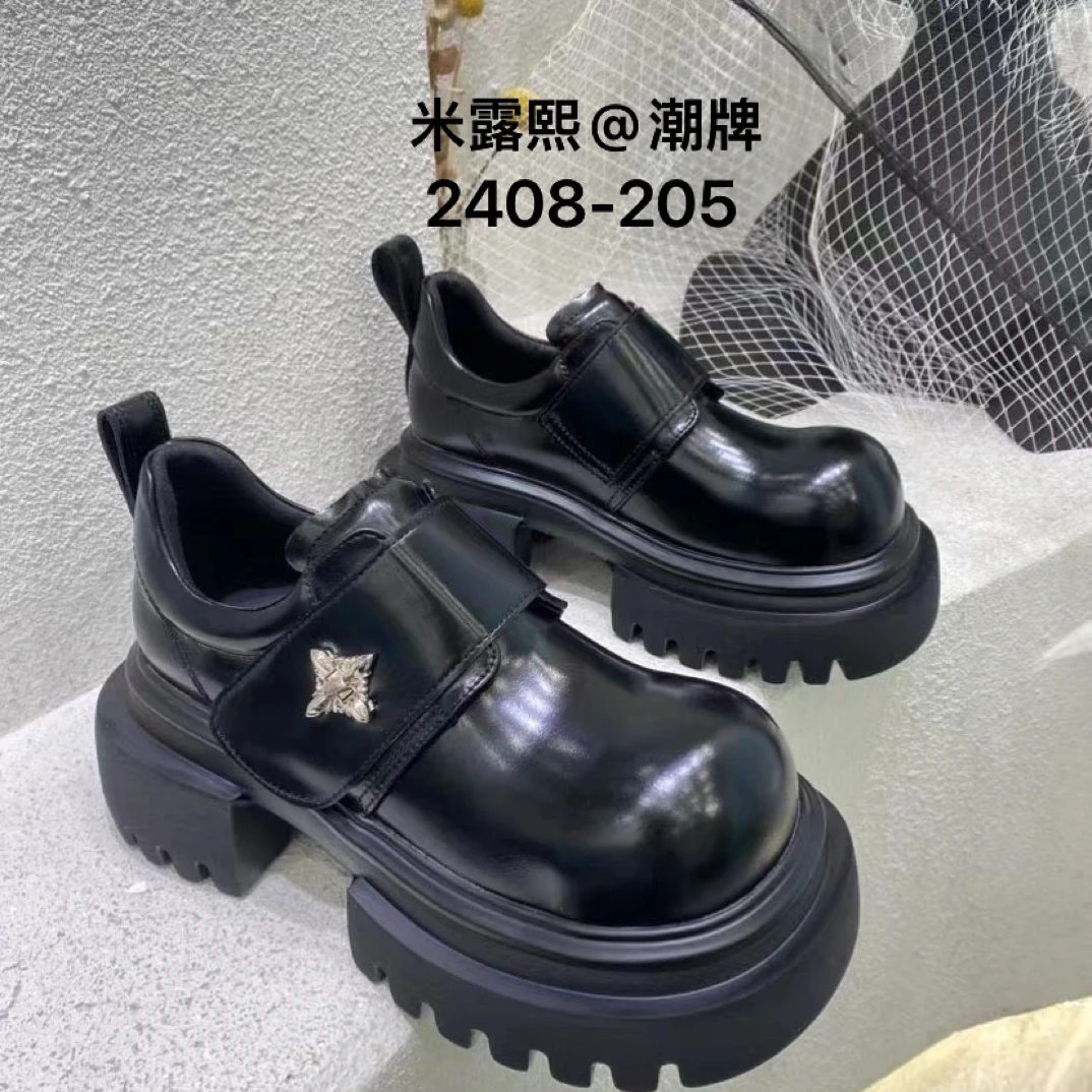2408-205新款增高软底时装单鞋女百搭时尚英伦风厚底乐福鞋女潮
