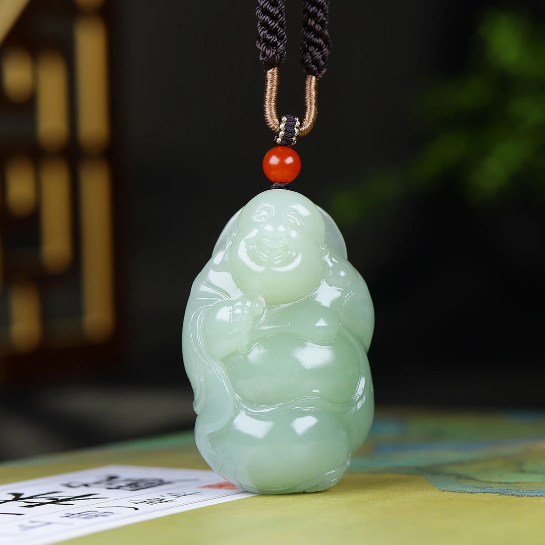1207180和田玉翠青佛吊坠