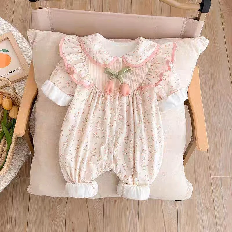 婴儿衣服春装女宝宝连体衣婴幼儿公主小月龄超萌哈衣春秋季外出服