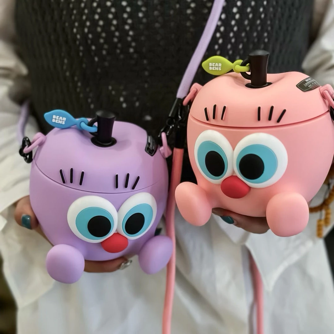 熊本保温杯苹果高颜值圣诞杯吸管可爱316不锈钢儿童水杯防摔