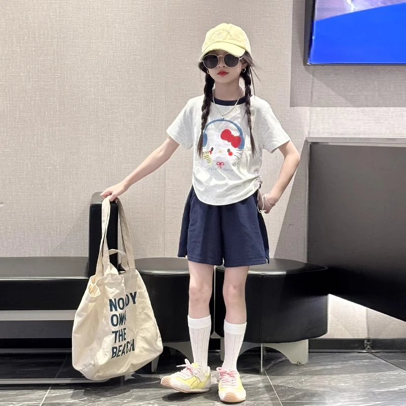 女童夏季套装2025新款时髦洋气夏装大童女孩休闲运动短袖短裤夏装