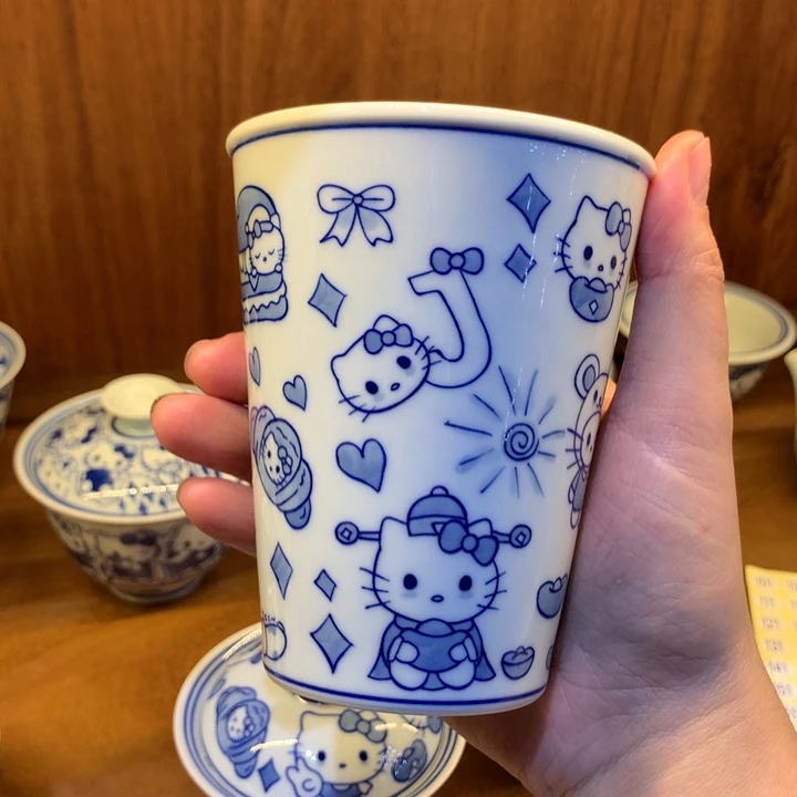 青花手绘Kt猫可乐杯