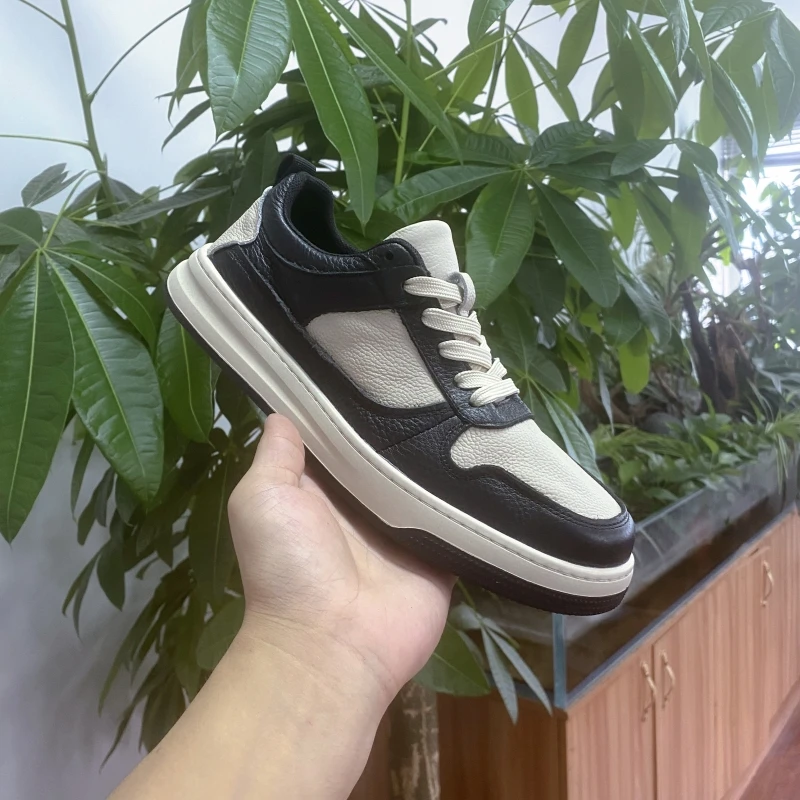 头层牛皮板鞋男2025秋季新款真皮男鞋透气休闲百搭厚底防滑小白鞋