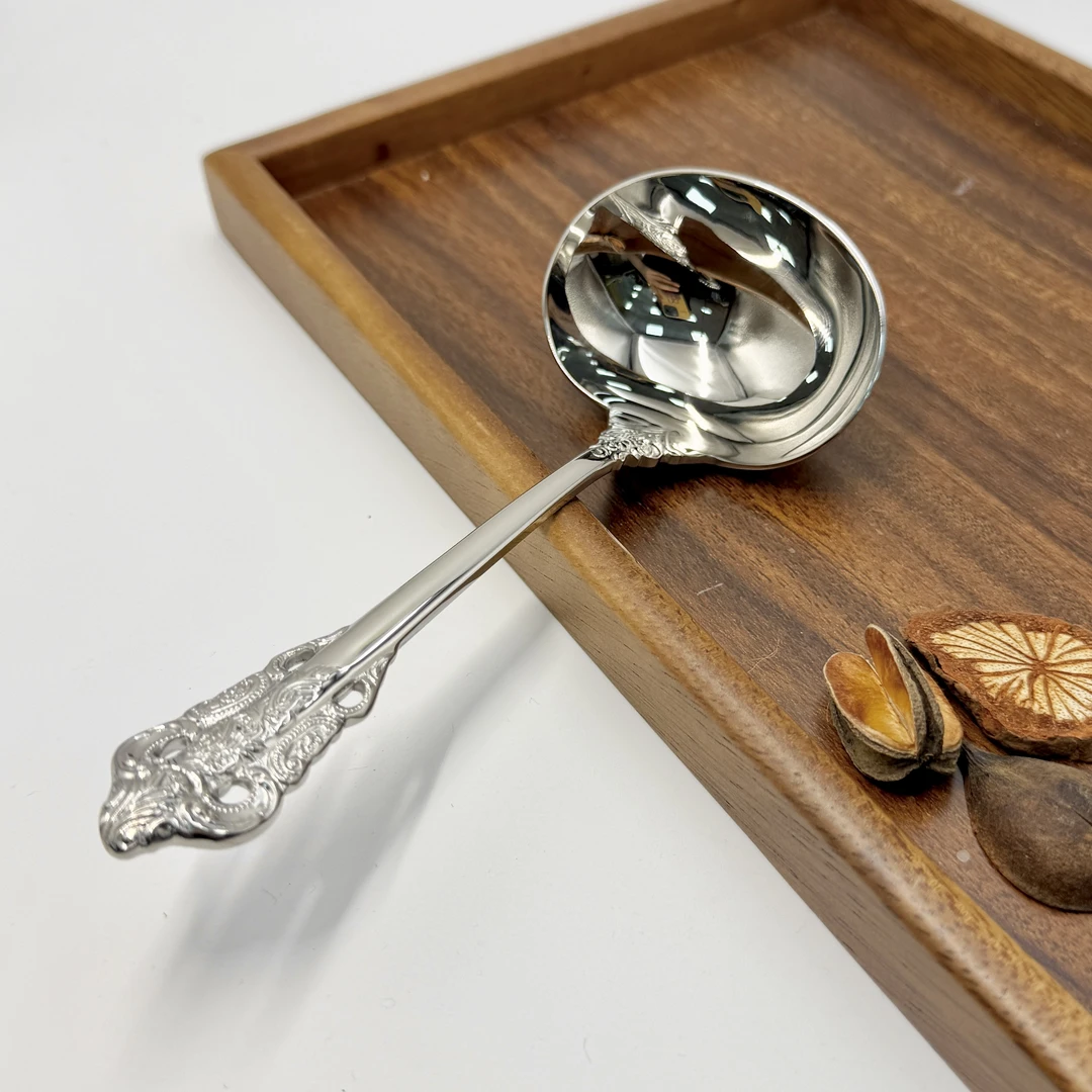 【法式复古精雕系列喝汤勺】18/10不锈钢一体成型高镜光喝汤勺