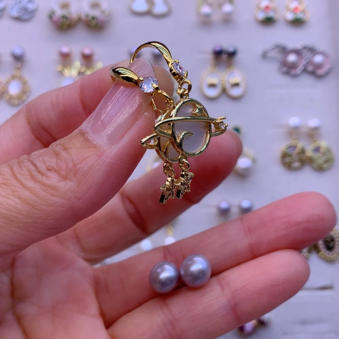 淡水珍珠耳饰合金