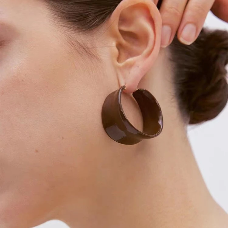 黄铜珐琅耳饰 新款耳环巧克力液态珐琅釉不规则圈圈耳环欧美29