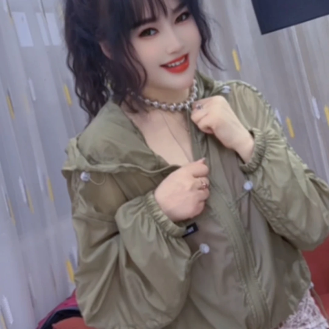 网红洋气防晒衣女潮款长袖立领抽绳设计纯色时尚百搭休闲防晒外套