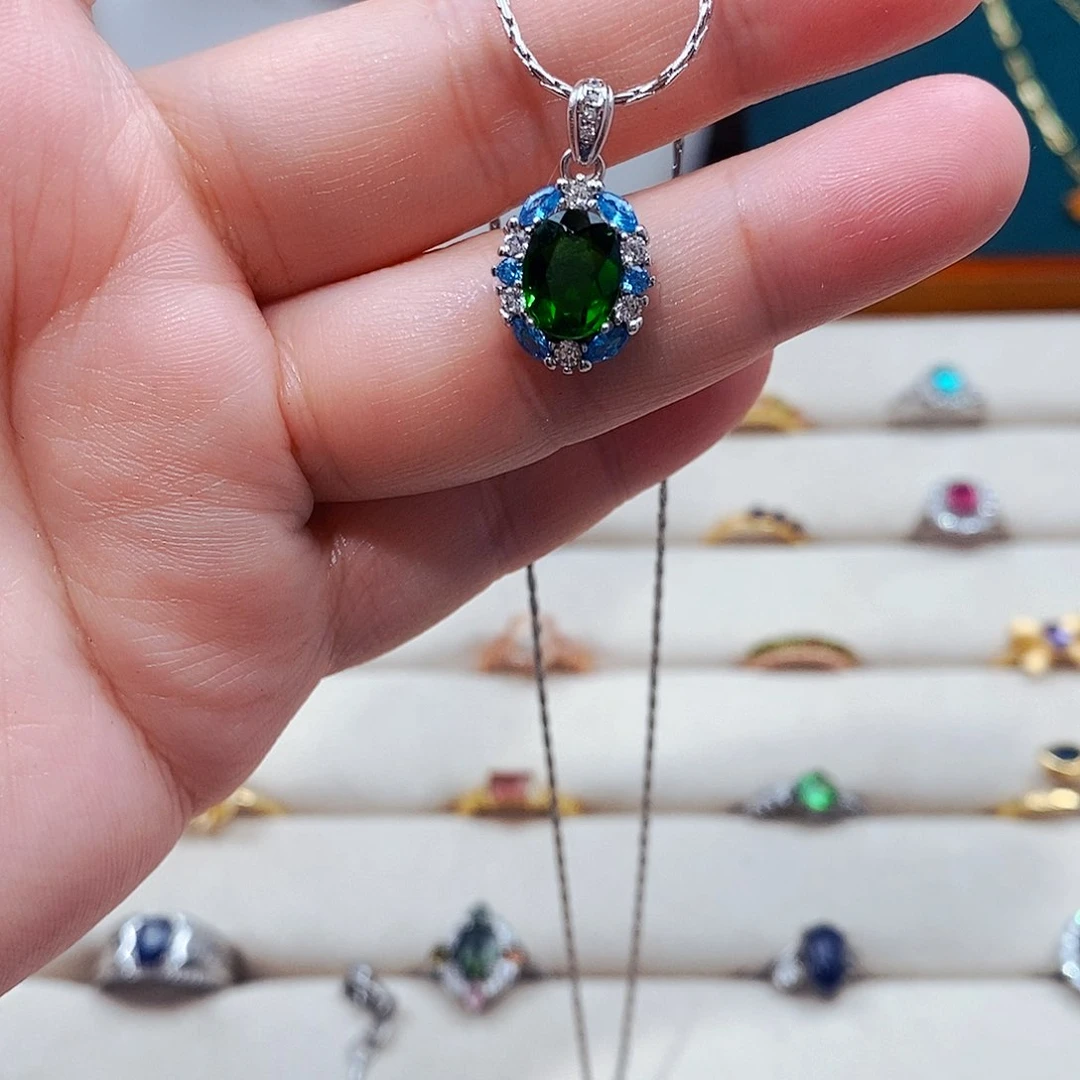 透辉石吊坠银S925镶嵌2596