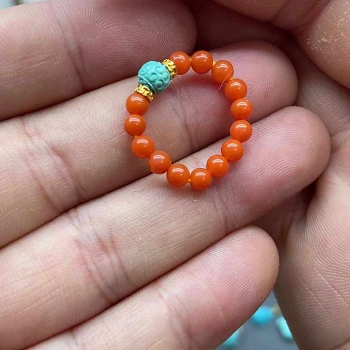 南红玛瑙银S925镀金镶嵌戒指