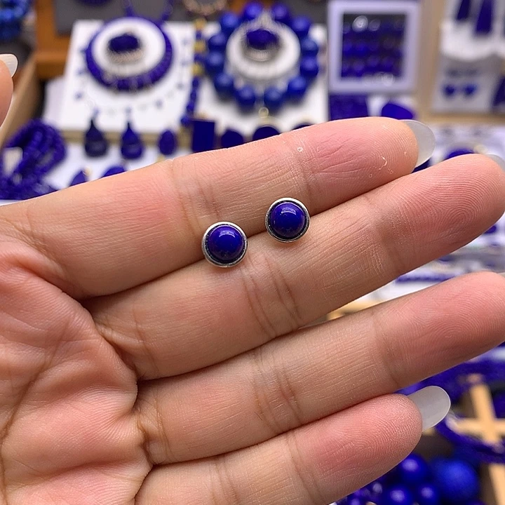 青金石银S925镶嵌耳钉