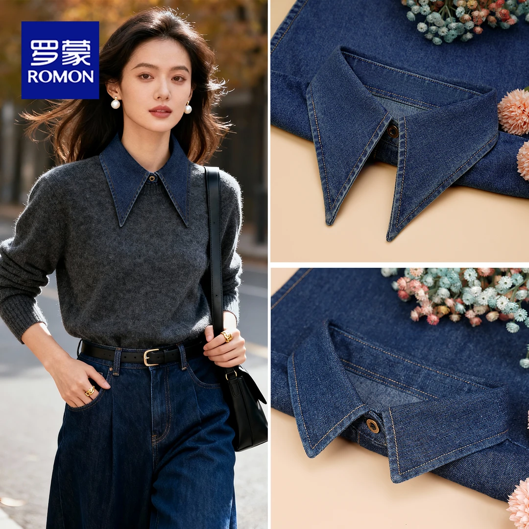 罗蒙女士假领子新款牛仔假领子女百搭高档配毛衣卫衣秋冬衬衫领
