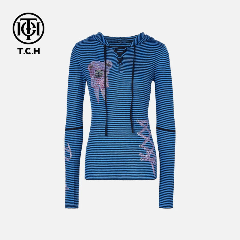 TCH私服烫钻工艺时尚休闲百搭秋冬针织衫女T75C09E5102轻奢tch