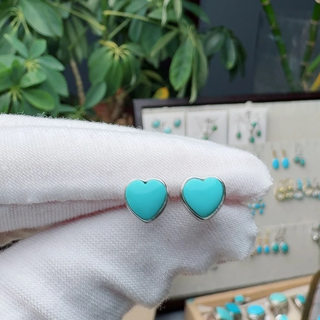 绿松石银S925镶嵌耳饰耳钉