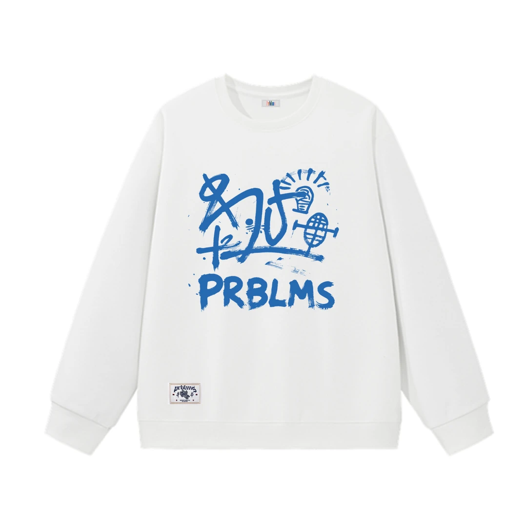 PRBLMS美式复古图腾LOGO印花秋冬情侣潮宽松日常百搭休闲长袖卫衣