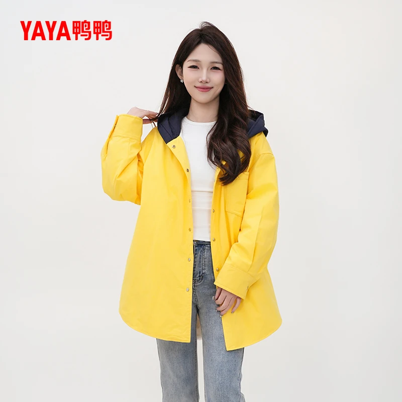 YAYA/鸭鸭羽绒服女春秋时尚户外休闲连帽宽松韩版外套YE5A601201E