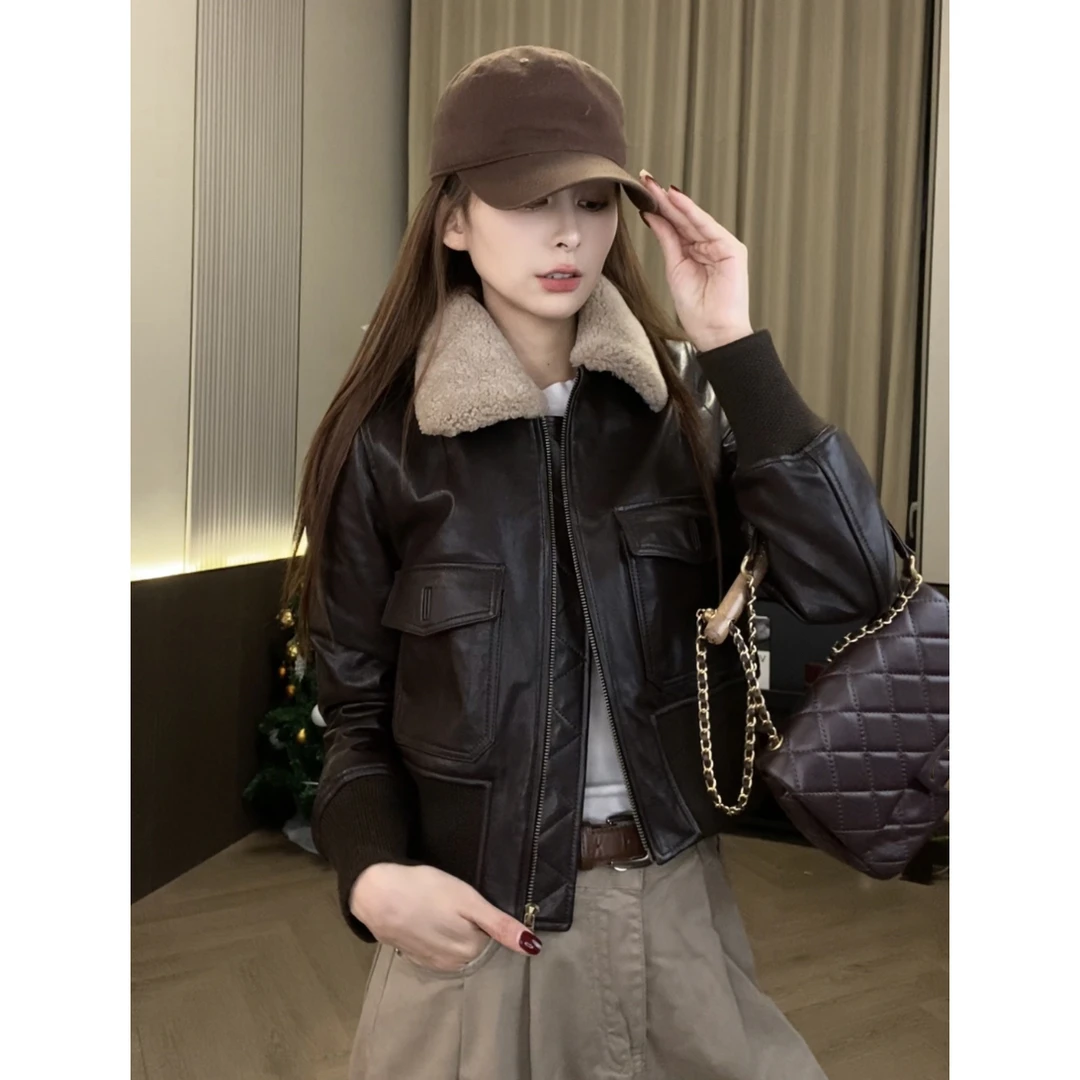 [莹莹]“明信片记忆” 真皮皮衣绵羊皮新款外套棉服 23283-04