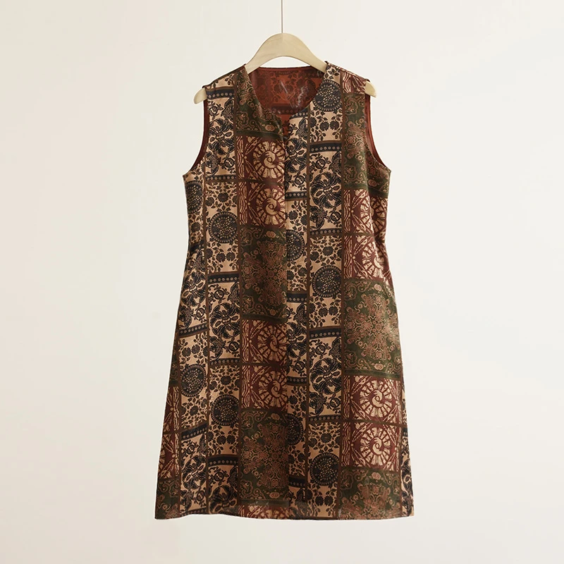 三经绞萝满萝香云纱100%桑蚕丝无袖背心裙女士连衣裙（250672）