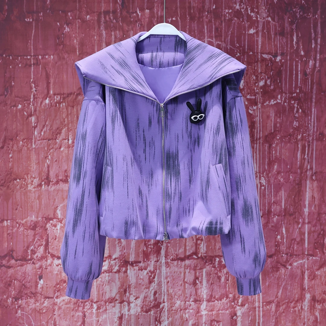 【韩哥女装】2025春季《秋光澹紫宫》巴黎紫水墨印染海军领外套6056A