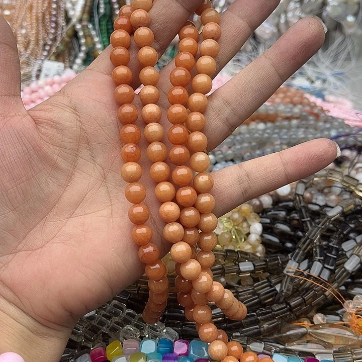 玛瑙/玉髓未镶嵌珠宝半成品2条8mm金丝玉糖料