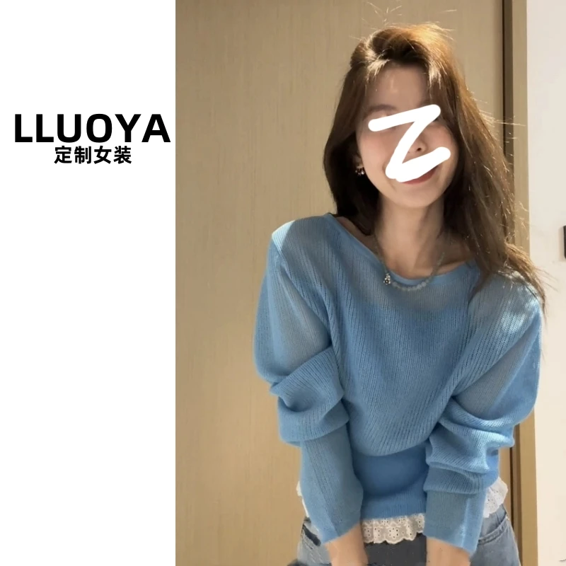 LLUOYA - 套头罩衫花边下摆吊带两件套