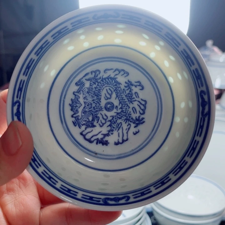 青花玲珑4.5寸饭碗龙纹