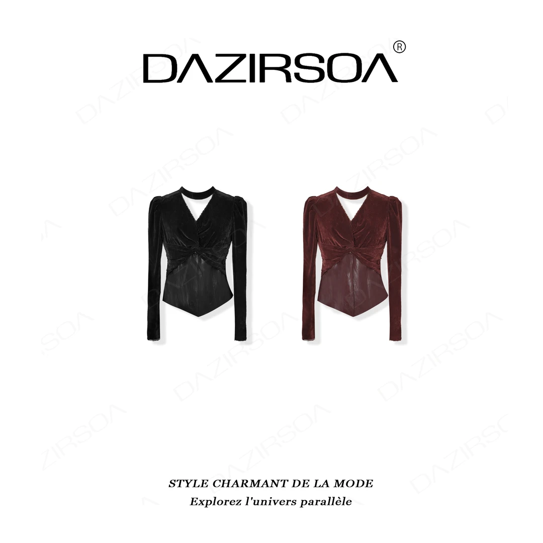 DAZIRSOA/达姿“十分灵韵”时尚百搭气质优雅V领丝绒上衣 AB371