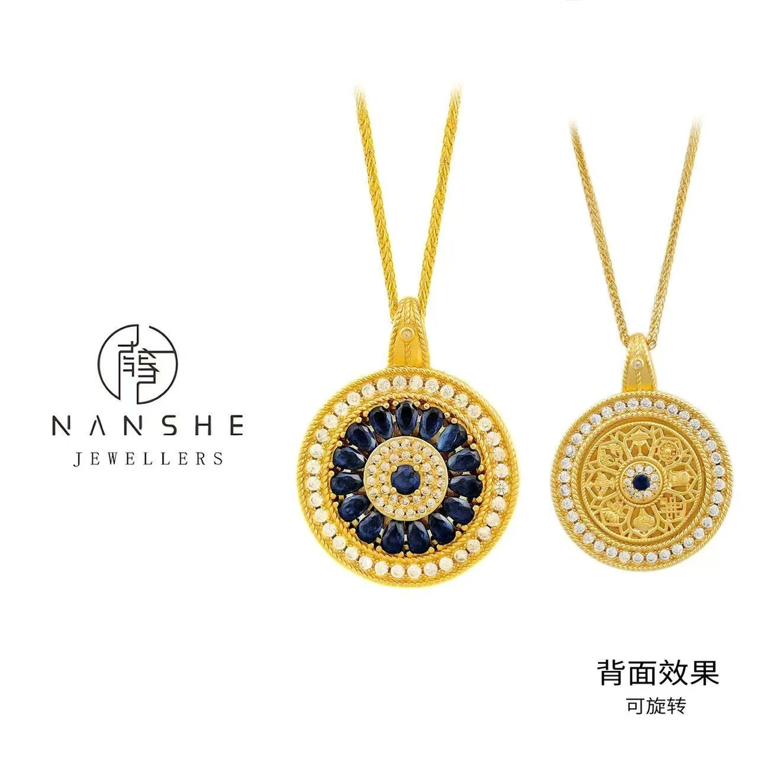 NANSHE/南奢 玫瑰花窗坦桑蓝旋转罗盘项链L1221