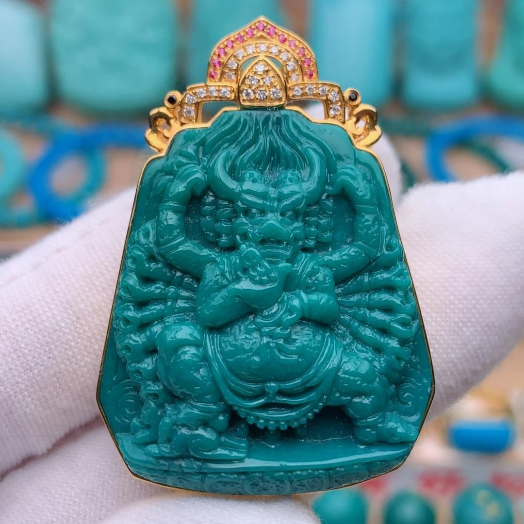 18K金镶嵌绿松石珠宝奇石大威德