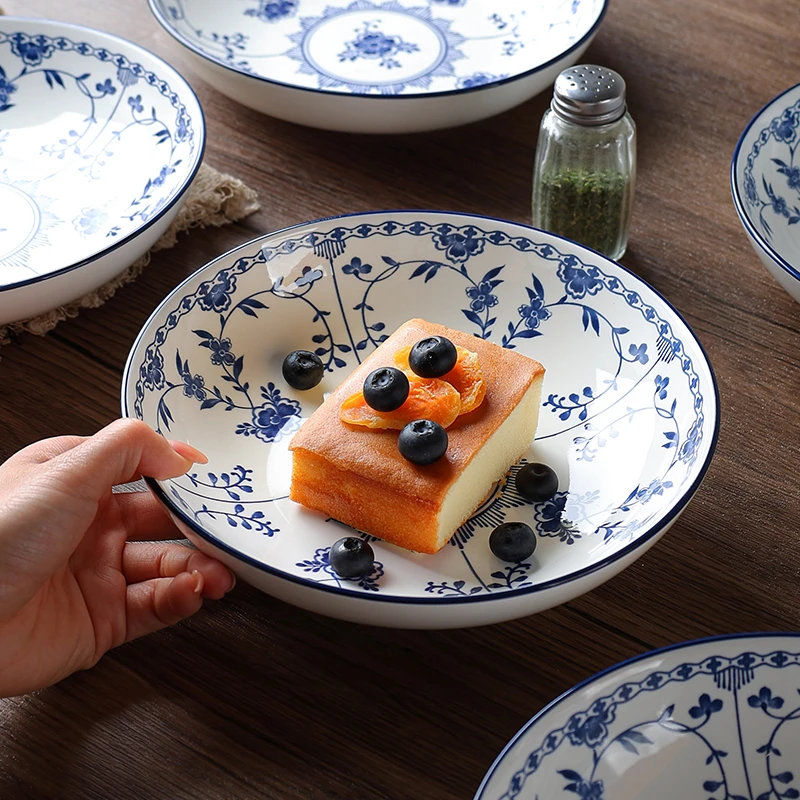 【军哥专属】8英寸复古青花跹枝盘釉下彩工艺华禧盘陶瓷家用菜盘EX