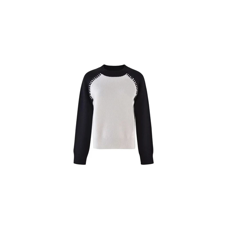 ICC 白色重工圆领撞色刺绣长袖针织衫 轻奢  -5091