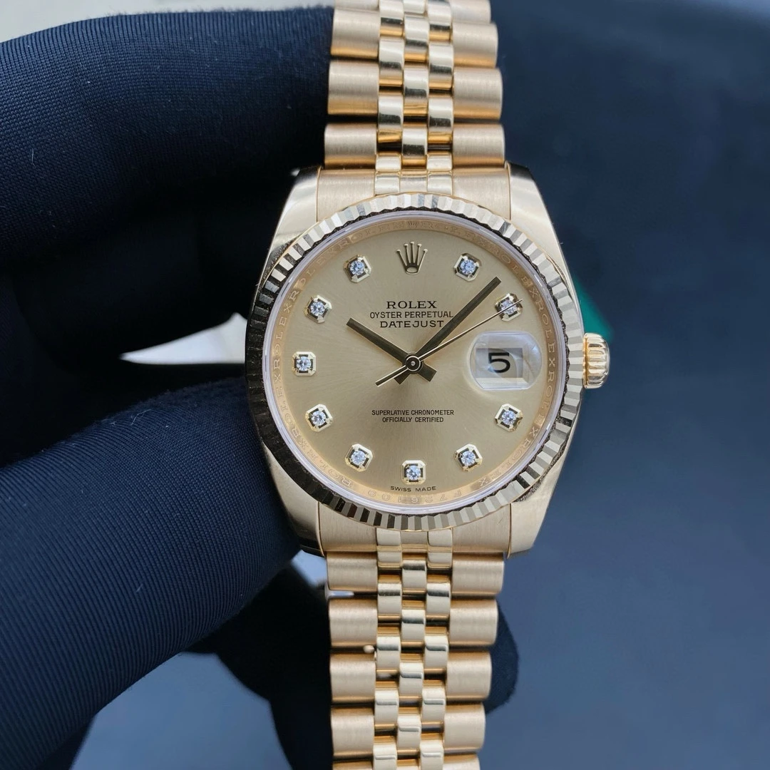 99新 Rolex/劳力士 日志116238/香槟金盘钻刻/机械男表/表径36