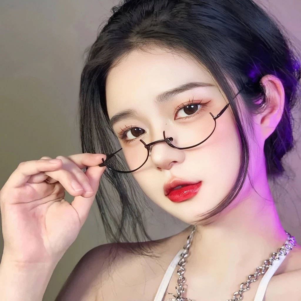 日系网红下半框眼镜女御姐纯欲风半截镜框无镜片眼镜