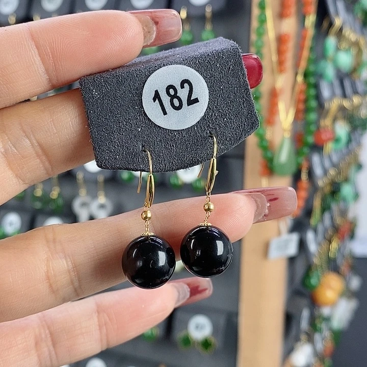 和田玉耳饰18K金镶嵌