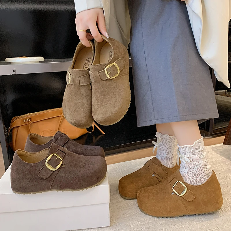 内增高复古厚底全包勃肯鞋女鞋2025新款秋冬一脚蹬豆豆鞋博肯单鞋