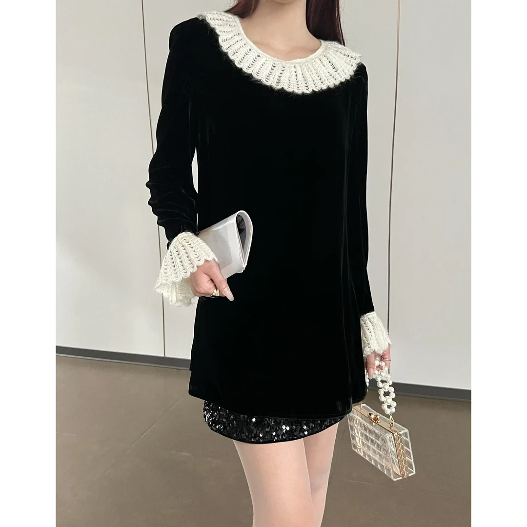 KiKi严选：286623-YER家欧洲站南油春季新款时尚蕾丝花边丝绒衬衫